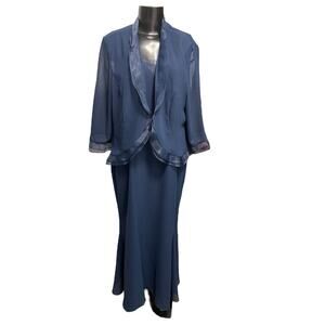 18 Jan's Boutique Eveningwear 2 Piece Full Length Dress & Jacket Navy